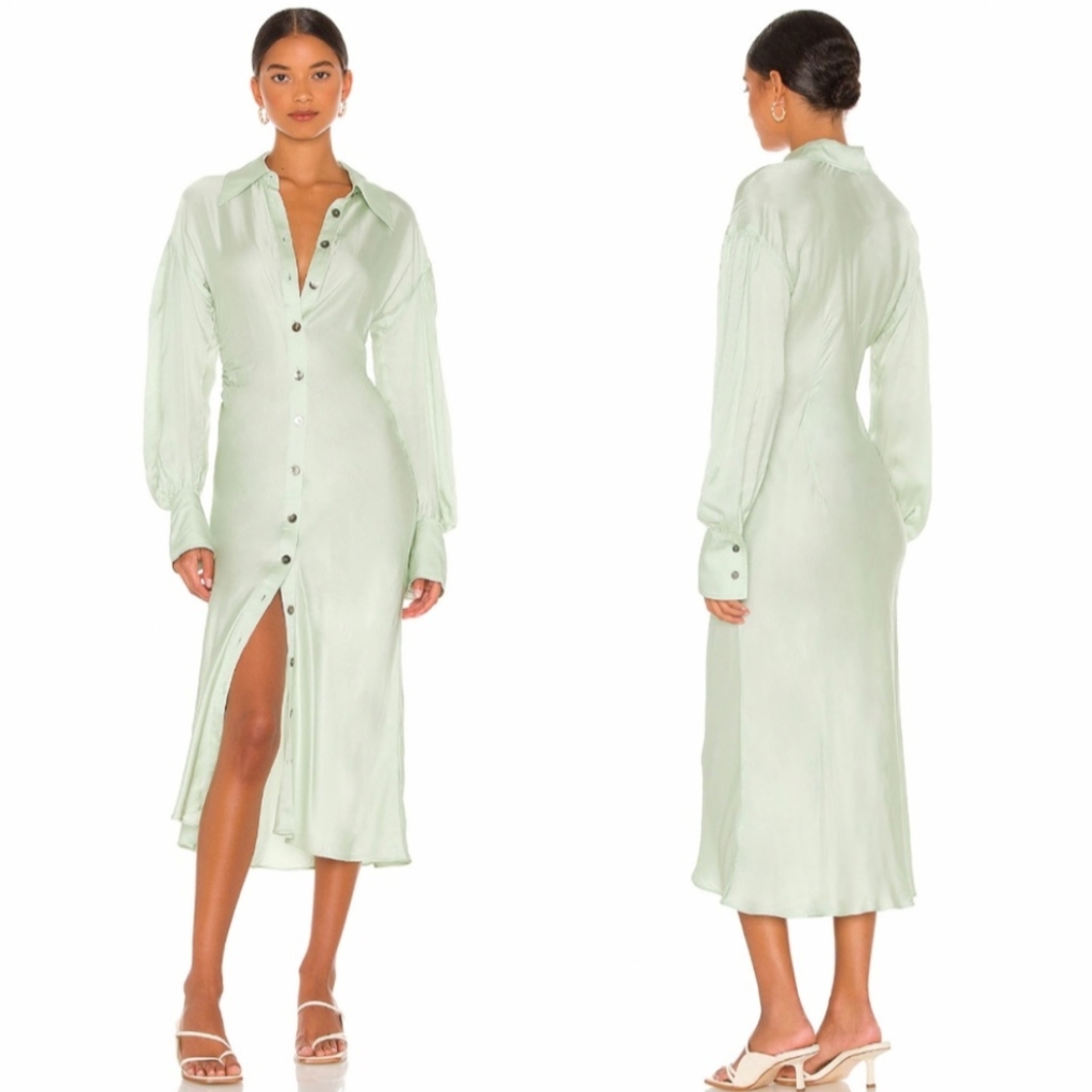 Revolve Song Of Style Idol Button Down Ruched Shirt Dress Xl In Mint Green